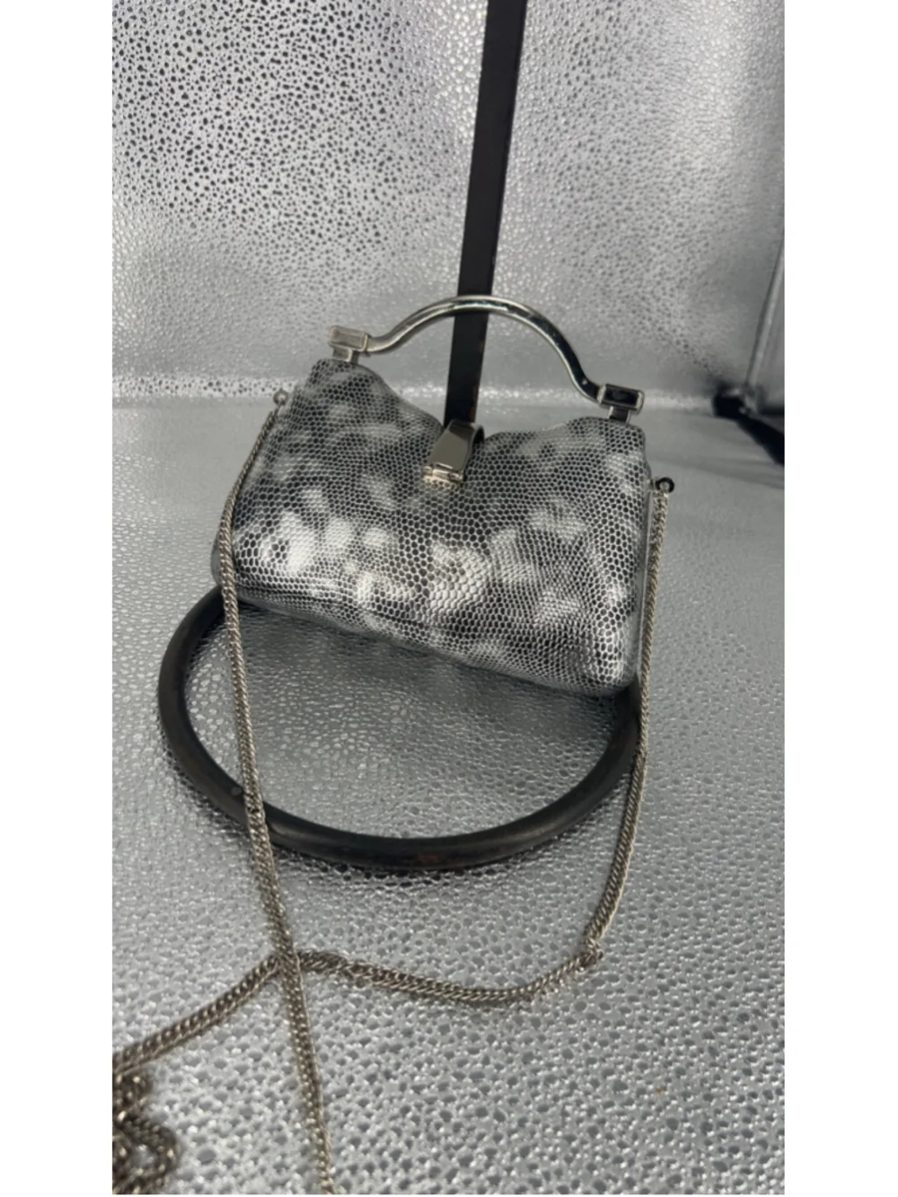 Silver & Black Snake Print Clutch One Size